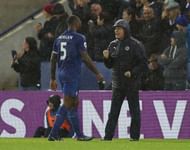 LEICESTER, ENGLAND - DECEMBER 10: Wes Morgan of Leicester City (L) speaks to Claudio Ranieri, Manager of Leicester City (R) during the Premier League match between Leicester City and Manchester City at the King Power Stadium on December 10, 2016 in Leicester, England.  (Photo by Christopher Lee/Getty Images)